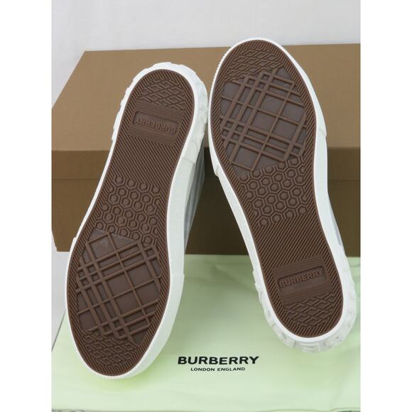 NIB BURBERRY JACK GRAY CHECK CANVAS LOGO WHITE CAP TOE SNEAKERS 42 9 ITALY - Picture 8 of 12